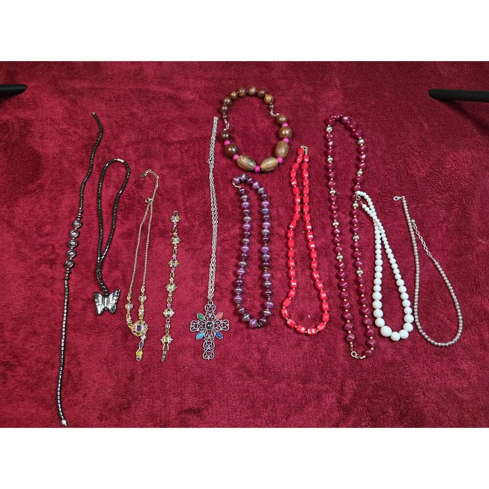 Costume Jewelry Necklace Lot Cross Butterfly Beaded Rhinestone Statement Pieces
